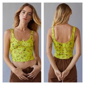 Urban Outfitters Carlyn Crop Bustier Yellow Floral Top Size S